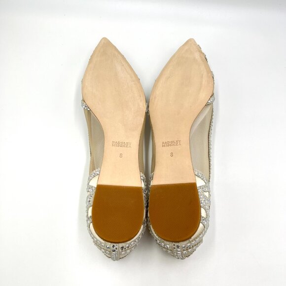 Badgley Mischka Bhldn Womens Size 8 Gigi Pointed Toe Jeweled Ivory‎ Ballet Flats - Picture 9 of 13